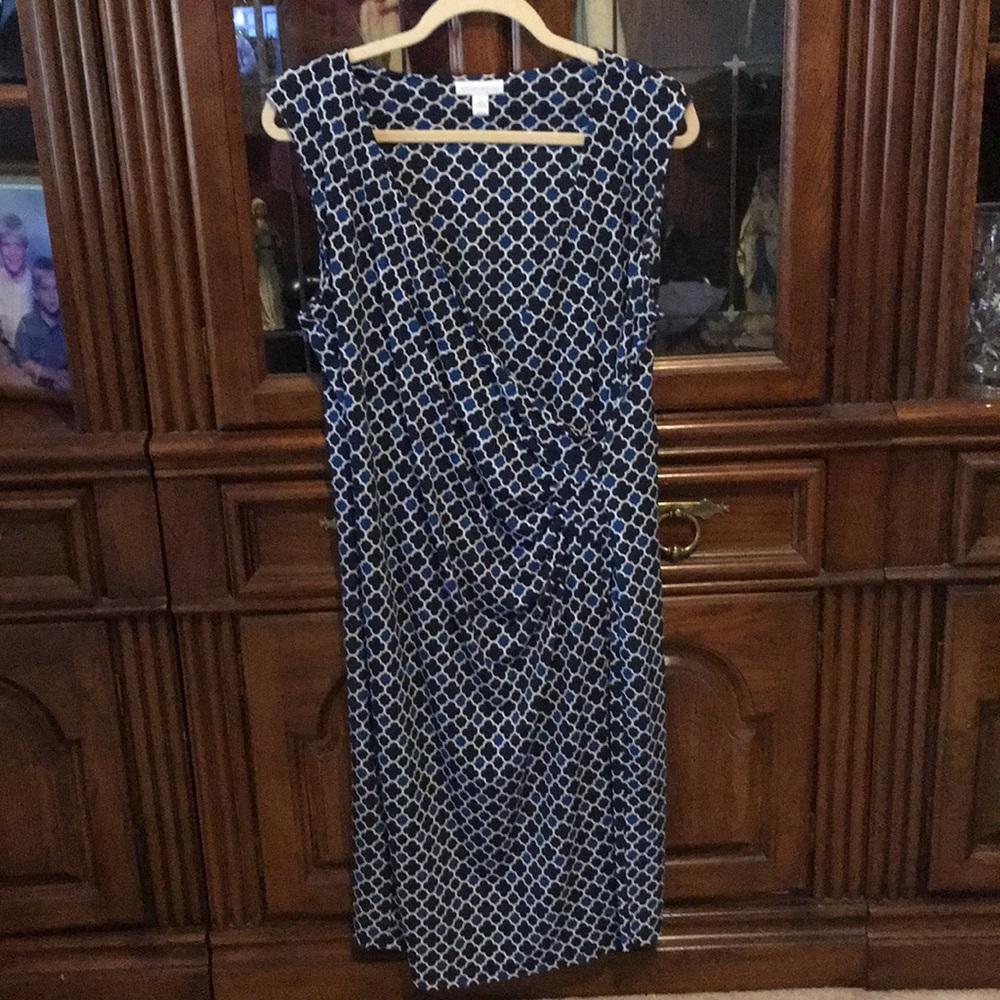Charter Club Navy and White Geometric Midi Dress
